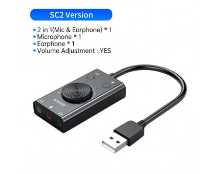 ORICO Sound Card USB Adjustable 2 in 1 With 3 Port Mic Headphone Audio Adapter Volume External Portable For Windows Mac Linux