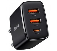 Мережевий ЗП Baseus Compact Quick Charger 2U+C Black (CCXJ-E01) Швидка зарядка PD 3.0, QC 3.0, FCP, AFC 2*USB + 1*USB Type-C/30W