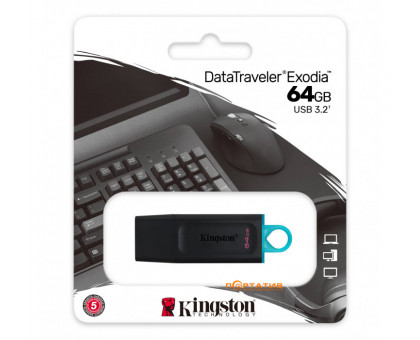 Kingston 64 GB USB 3.2 DataTraveler Exodia Black (DTX/64GB) Пластик