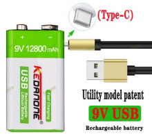 Крона 9Вольт Rechargeable Battery 9V 6f22 Crown Battery Type-C