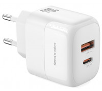 Мережева зарядка XO L138 - GaN 30W PD USB-C & 18W QC USB-A (Білий)