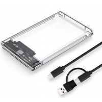 Шахта USB 3.0 Transparent HDD Enclosure 2.5" ,TypeC+USB A External Hard Drive Disk Case 2.5 Inch SATA Box