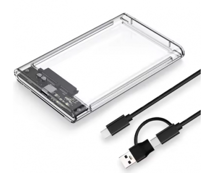 Шахта USB 3.0 Transparent HDD Enclosure 2.5" ,TypeC+USB A External Hard Drive Disk Case 2.5 Inch SATA Box