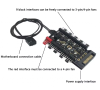 Хаб для вентиляторів 1 to 10 HUB SATA/4PIN PC CPU Chassis Cooling Fans HUB PWM Distributor Cooling Fans HUB PWM Smart Temperatur