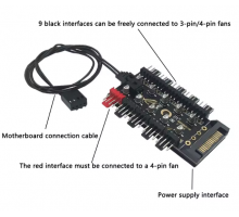 Хаб для вентиляторів 1 to 10 HUB SATA/4PIN PC CPU Chassis Cooling Fans HUB PWM Distributor Cooling Fans HUB PWM Smart Temperatur