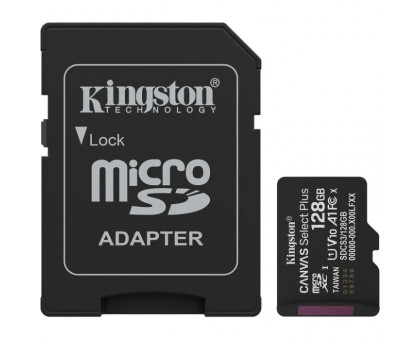 Kingston 128Gb MicroSDXC UHS-I Class 10 Canvas Select Plus R150MB/s + SD-адаптер (SDCS3/128GB)