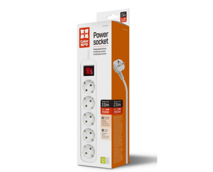 Фільтр живлення СolorWay (CW-PSEA52W) 5 розеток, 2м, White