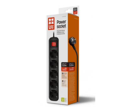 Фільтр живлення СolorWay (CW-PSEA53BK) 5 розеток, 3м, Black