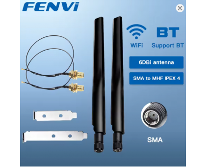 Антена FENVI 2PcsX6Dbi Antenna Set AX210 NGFF M.2 WiFi Card 2.4/5GHz Dual Band MHF4 Extension Cable To WiFi RP-SMA For AX210/AX2