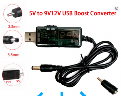 Перехідник живлення USB -> 9/12В 5.5*2.5+3.5x1.35 мм