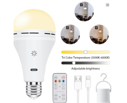 Лампочка USB-C - 3кольори, з пультом /регулювання яскравості/таймером, 1800 мАч