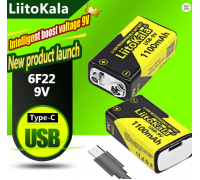 Крона LiitoKala 9В 1100 мАч Li-Ion аккумулятор USB-C для мультиметра, мікрофону, іграшок, рацій