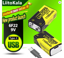 Крона LiitoKala 9В 1100 мАч Li-Ion аккумулятор USB-C для мультиметра, мікрофону, іграшок, рацій