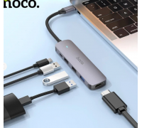 Кабель-перехiдник HOCO HB27 Type-C multi-function converter(HDTV+USB3.0+USB2.0*2+PD) Metal Gray