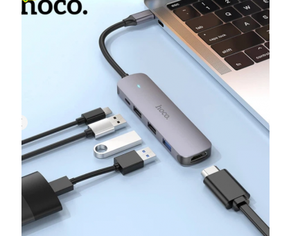 Кабель-перехiдник HOCO HB27 Type-C multi-function converter(HDTV+USB3.0+USB2.0*2+PD) Metal Gray