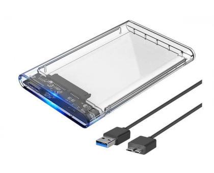 Шахта USB 2.0 Transparent HDD Enclosure 2.5" ,TypeC+USB A External Hard Drive Disk Case 2.5 Inch SATA Box