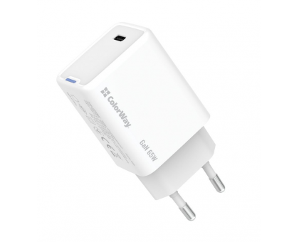 Мережевий зарядний пристрій ColorWay GaN Mini 65W PD Port PPS USB-C White (CW-CHS049PD-WT)